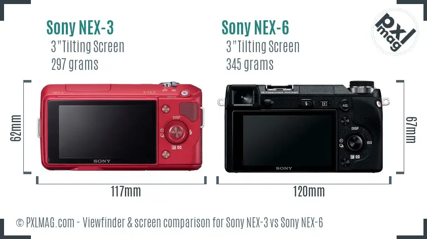 Sony NEX-3 vs Sony NEX-6 Screen and Viewfinder comparison