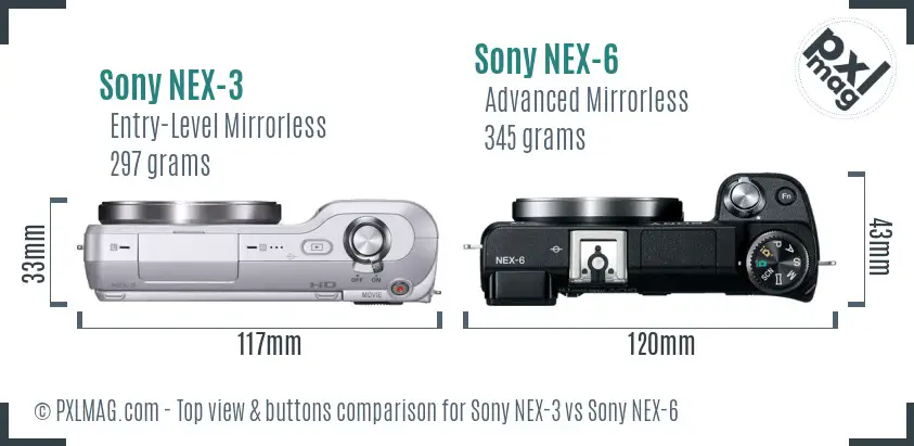 Sony NEX-3 vs Sony NEX-6 top view buttons comparison