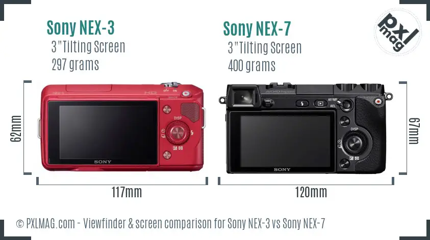 Sony NEX-3 vs Sony NEX-7 Screen and Viewfinder comparison