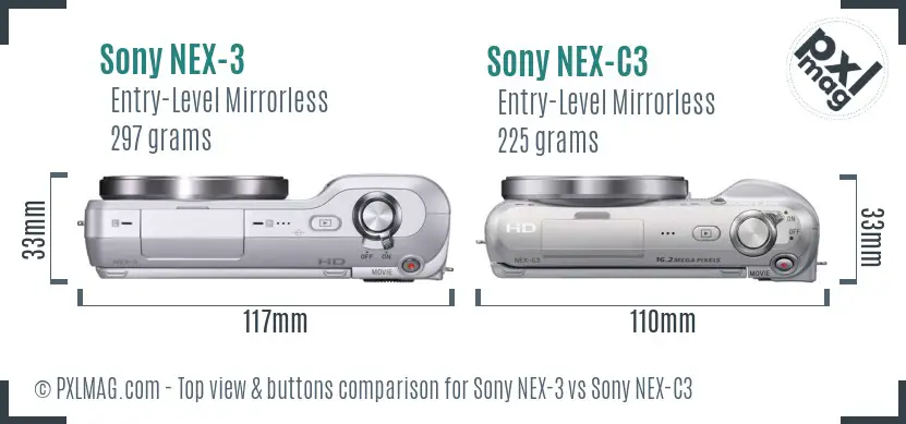 Sony NEX-3 vs Sony NEX-C3 top view buttons comparison