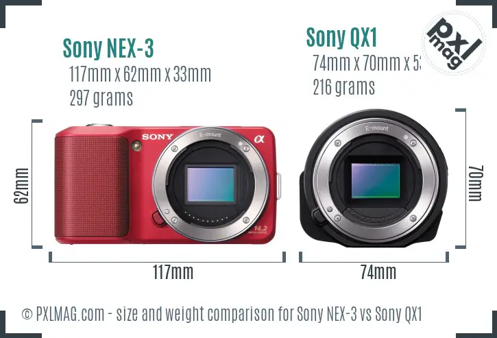 Sony NEX-3 vs Sony QX1 size comparison