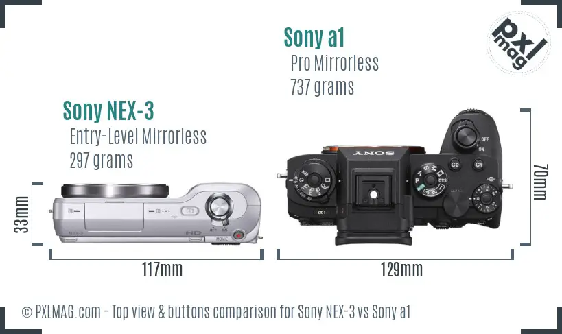 Sony NEX-3 vs Sony a1 top view buttons comparison