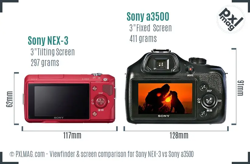 Sony NEX-3 vs Sony a3500 Screen and Viewfinder comparison