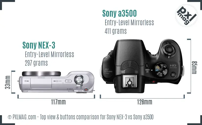 Sony NEX-3 vs Sony a3500 top view buttons comparison
