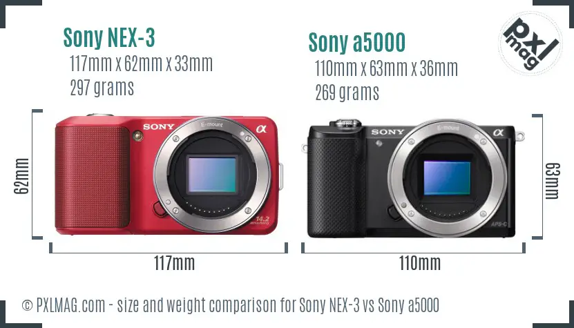 Sony NEX-3 vs Sony a5000 size comparison