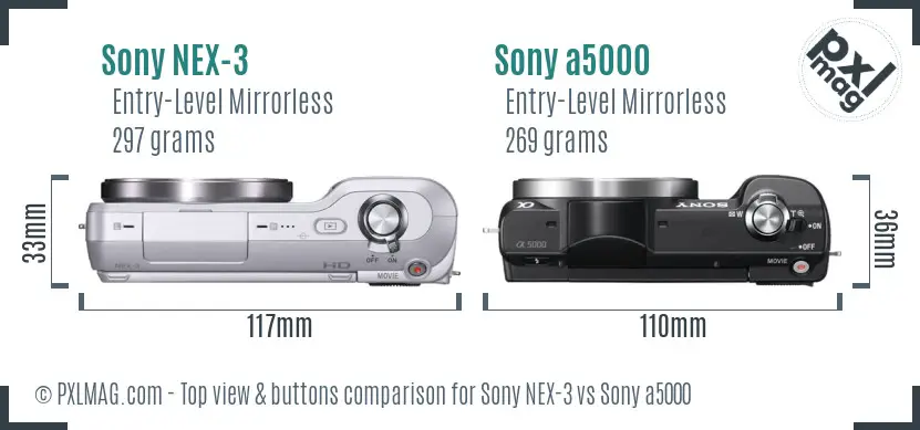 Sony NEX-3 vs Sony a5000 top view buttons comparison