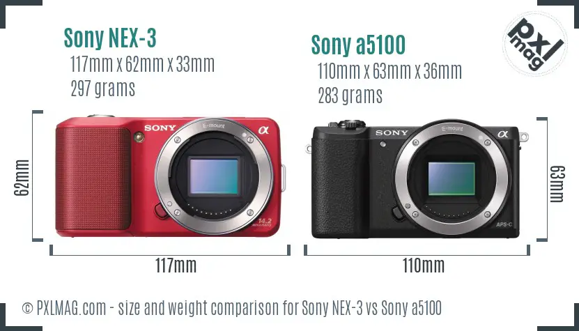 Sony NEX-3 vs Sony a5100 size comparison