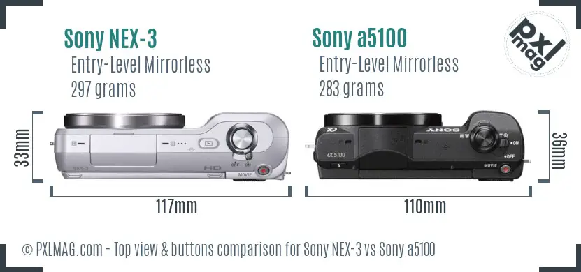 Sony NEX-3 vs Sony a5100 top view buttons comparison