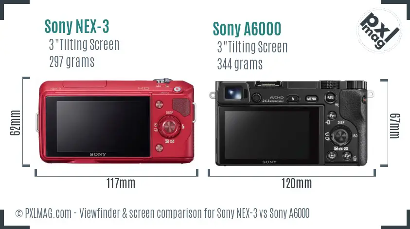 Sony NEX-3 vs Sony A6000 Screen and Viewfinder comparison