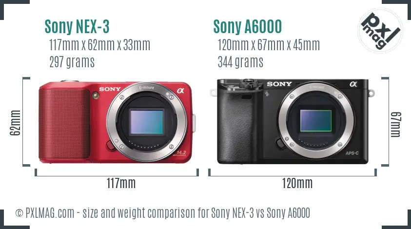 Sony NEX-3 vs Sony A6000 size comparison