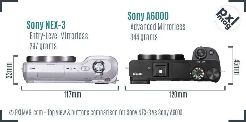 Sony NEX-3 vs Sony A6000 top view buttons comparison