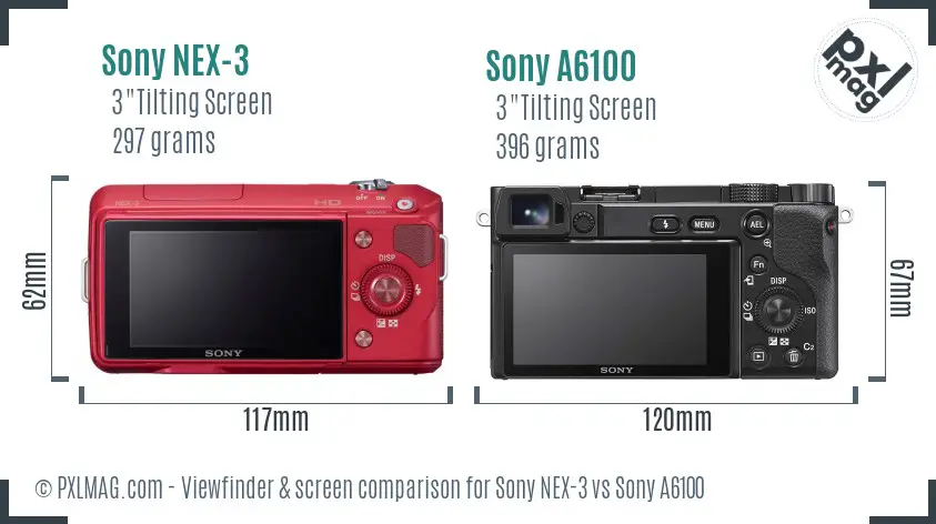 Sony NEX-3 vs Sony A6100 Screen and Viewfinder comparison