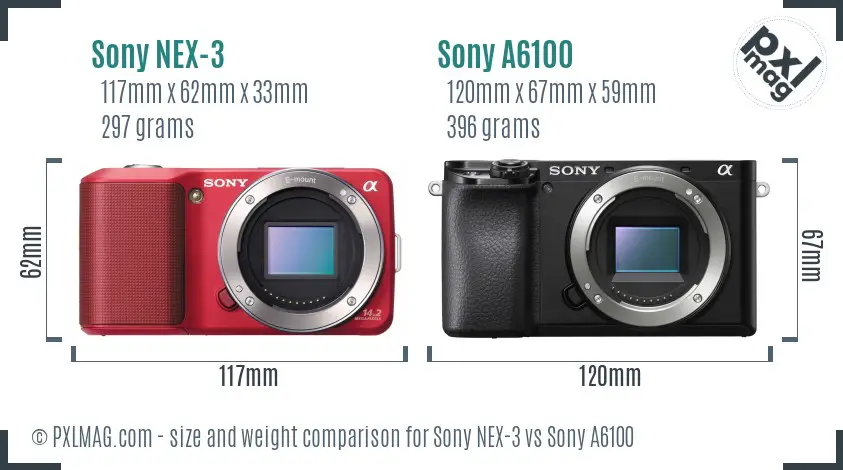 Sony NEX-3 vs Sony A6100 size comparison