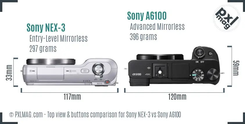 Sony NEX-3 vs Sony A6100 top view buttons comparison