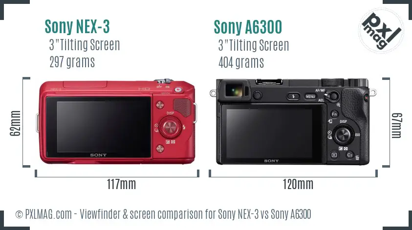 Sony NEX-3 vs Sony A6300 Screen and Viewfinder comparison