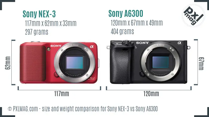 Sony NEX-3 vs Sony A6300 size comparison