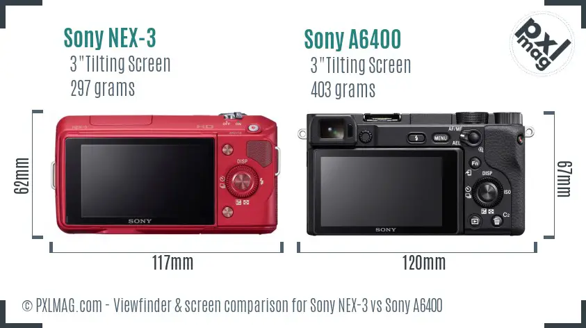 Sony NEX-3 vs Sony A6400 Screen and Viewfinder comparison