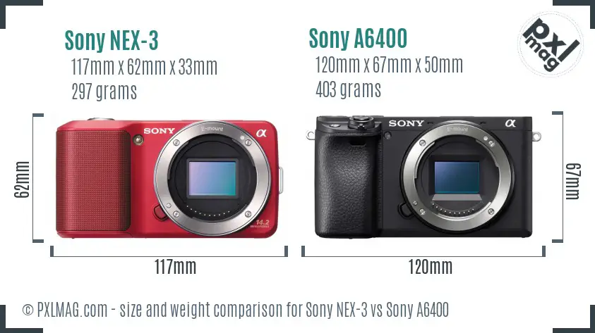 Sony NEX-3 vs Sony A6400 size comparison