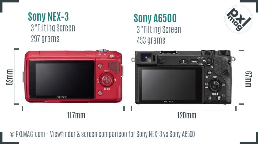 Sony NEX-3 vs Sony A6500 Screen and Viewfinder comparison