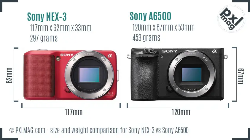 Sony NEX-3 vs Sony A6500 size comparison