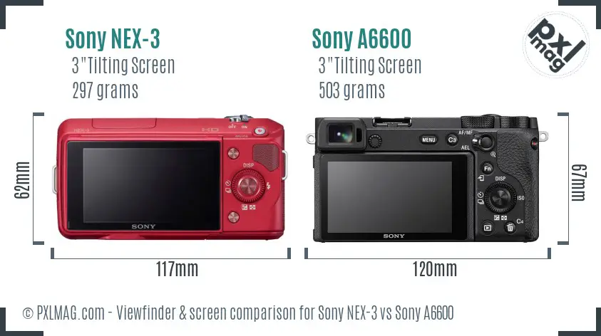 Sony NEX-3 vs Sony A6600 Screen and Viewfinder comparison