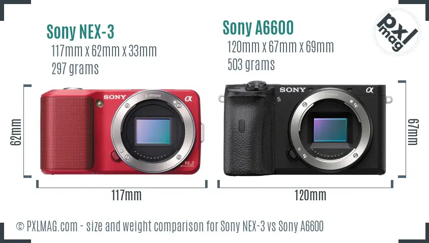 Sony NEX-3 vs Sony A6600 size comparison