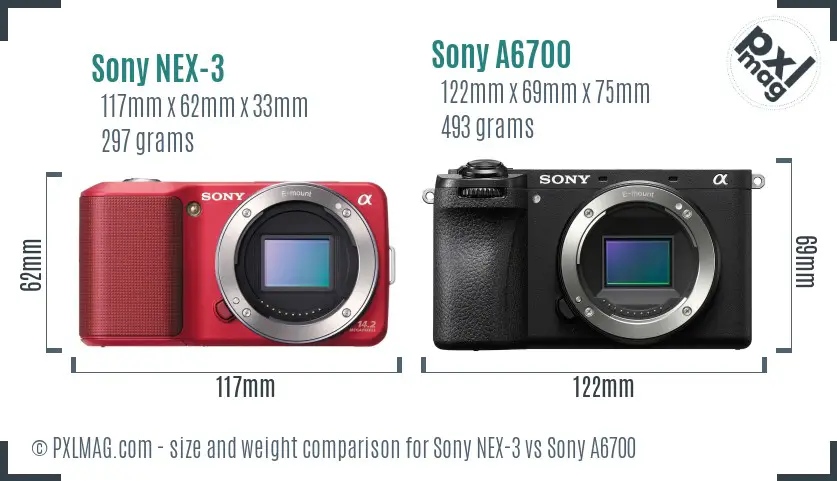 Sony NEX-3 vs Sony A6700 size comparison