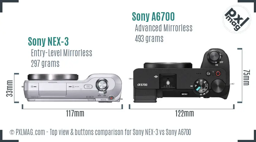 Sony NEX-3 vs Sony A6700 top view buttons comparison