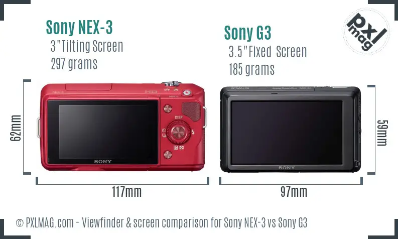 Sony NEX-3 vs Sony G3 Screen and Viewfinder comparison