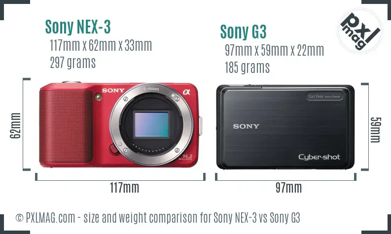 Sony NEX-3 vs Sony G3 size comparison