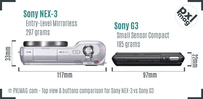 Sony NEX-3 vs Sony G3 top view buttons comparison