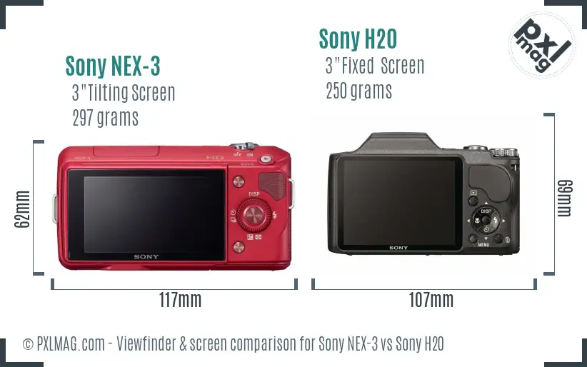Sony NEX-3 vs Sony H20 Screen and Viewfinder comparison