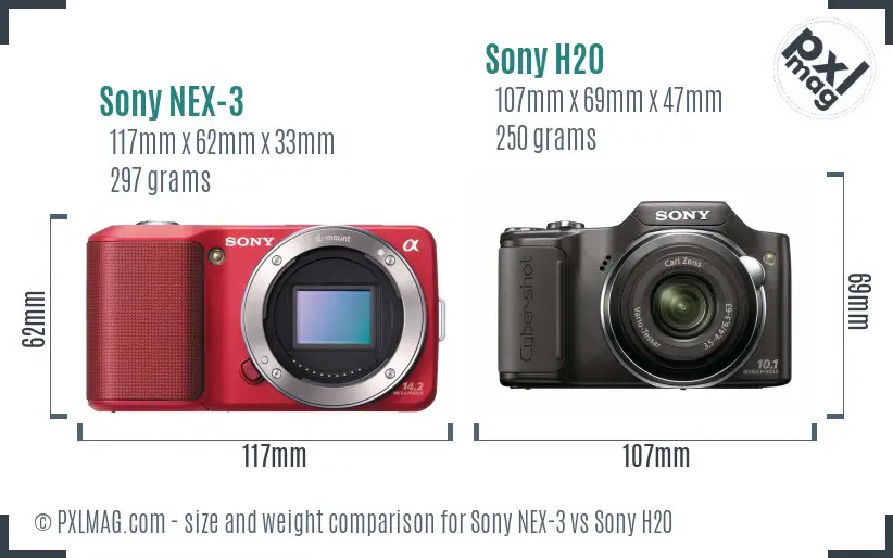 Sony NEX-3 vs Sony H20 size comparison