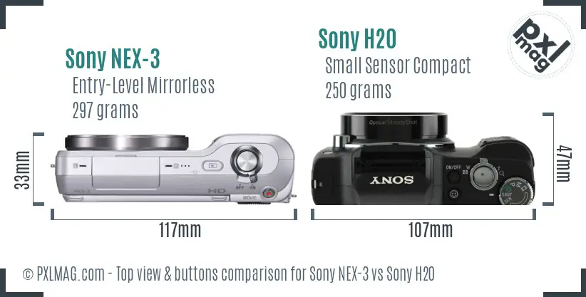 Sony NEX-3 vs Sony H20 top view buttons comparison