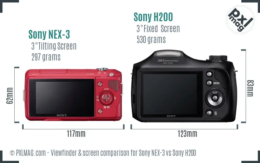 Sony NEX-3 vs Sony H200 Screen and Viewfinder comparison