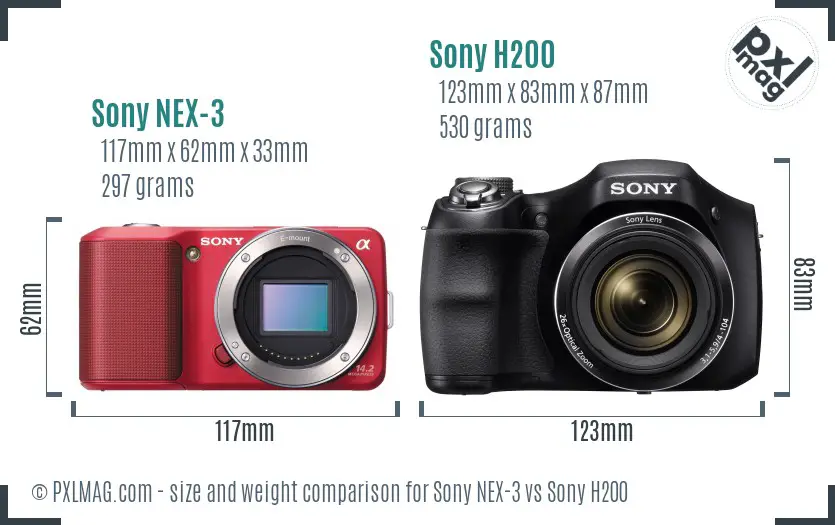 Sony NEX-3 vs Sony H200 size comparison