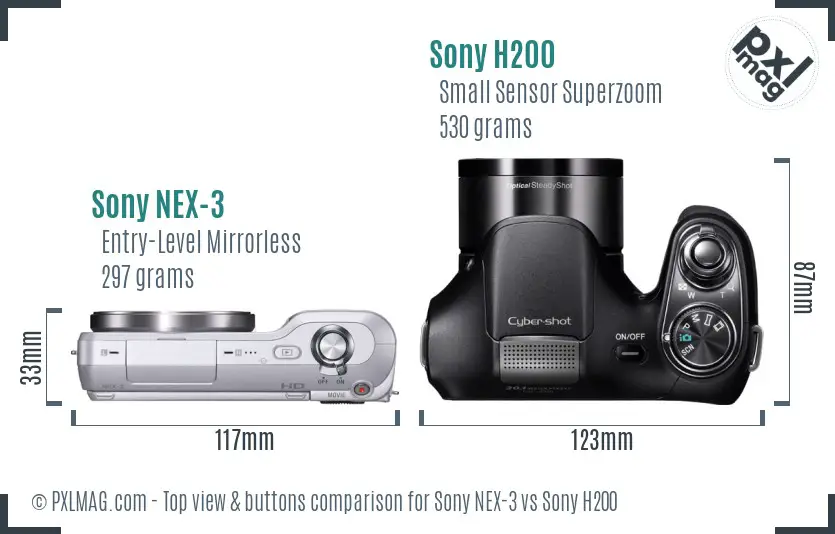 Sony NEX-3 vs Sony H200 top view buttons comparison