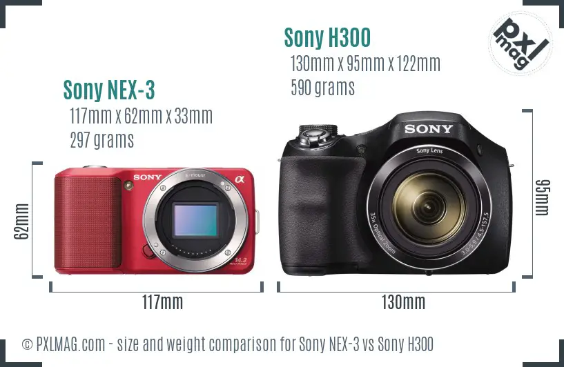 Sony NEX-3 vs Sony H300 size comparison