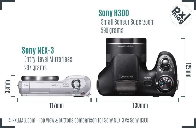 Sony NEX-3 vs Sony H300 top view buttons comparison