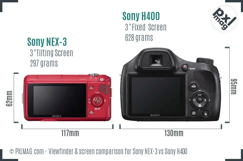 Sony NEX-3 vs Sony H400 Screen and Viewfinder comparison
