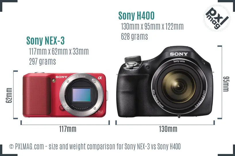 Sony NEX-3 vs Sony H400 size comparison