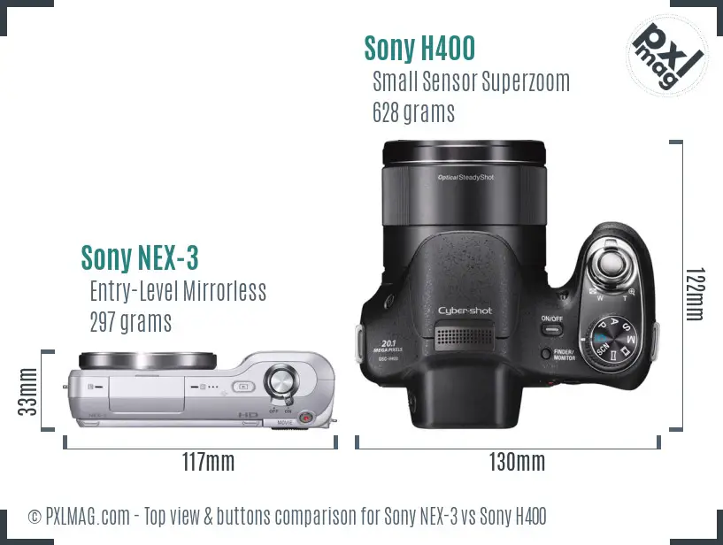 Sony NEX-3 vs Sony H400 top view buttons comparison