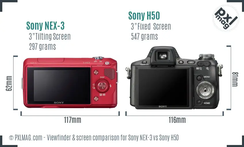 Sony NEX-3 vs Sony H50 Screen and Viewfinder comparison