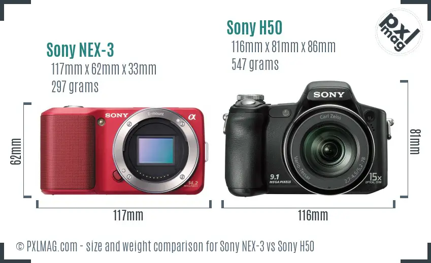 Sony NEX-3 vs Sony H50 size comparison