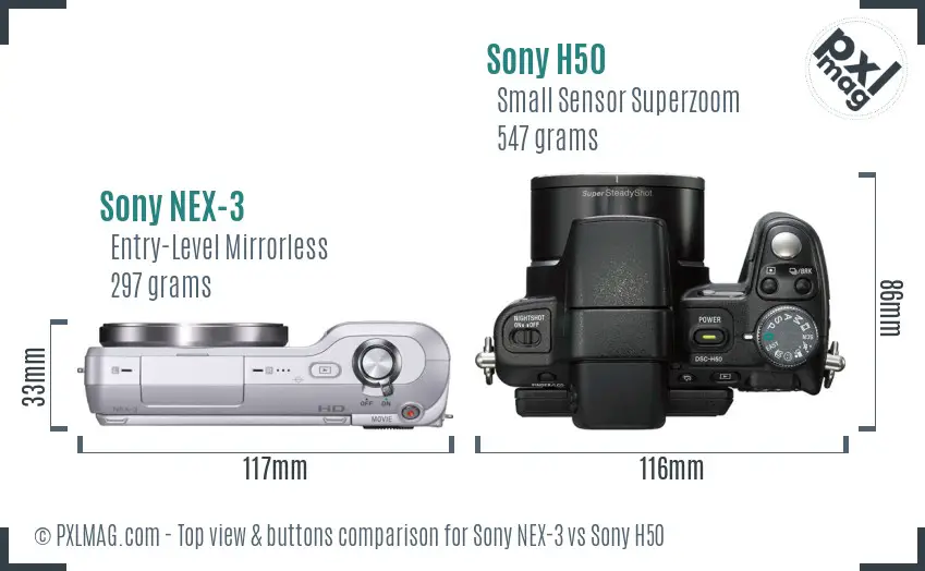 Sony NEX-3 vs Sony H50 top view buttons comparison