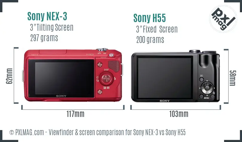 Sony NEX-3 vs Sony H55 Screen and Viewfinder comparison