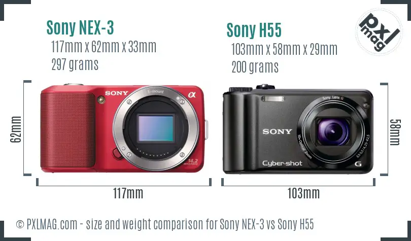 Sony NEX-3 vs Sony H55 size comparison