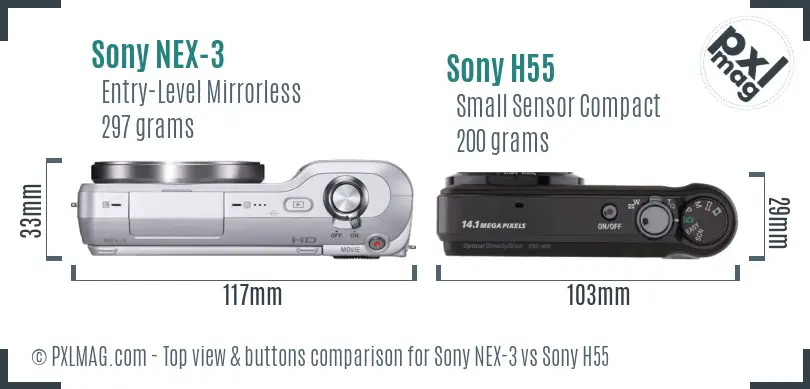 Sony NEX-3 vs Sony H55 top view buttons comparison