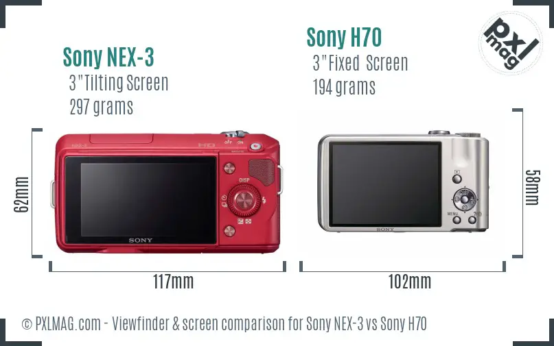 Sony NEX-3 vs Sony H70 Screen and Viewfinder comparison