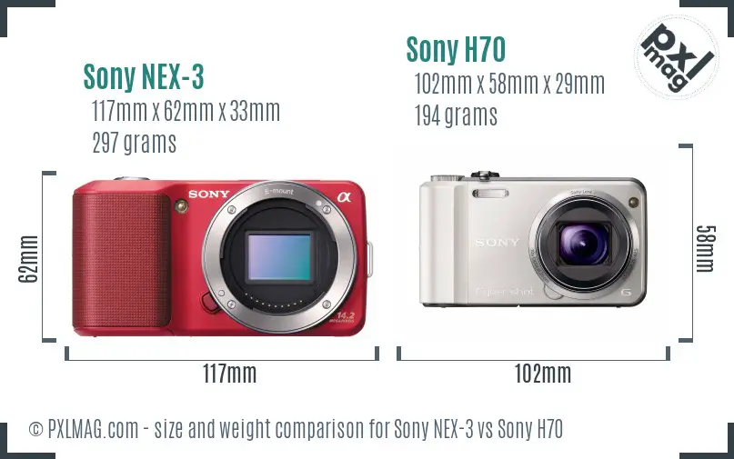 Sony NEX-3 vs Sony H70 size comparison